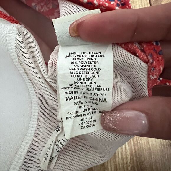 L.L. Bean UPF 50+ Pink Tankini Size 6 Reg Ruched Halter Swim Geometric Pattern - Picture 7 of 8